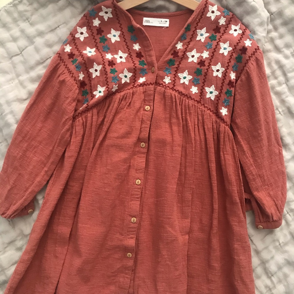 Zara dress girls embroidered red 7-8